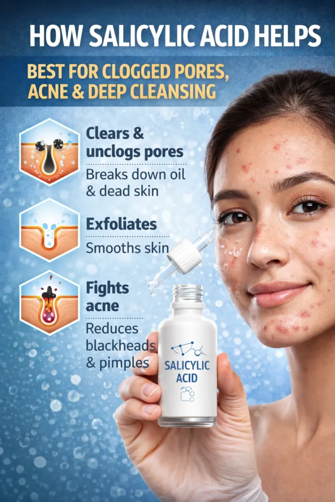 How salicylic acid unclogs pores, exfoliates skin and reduces acne breakouts