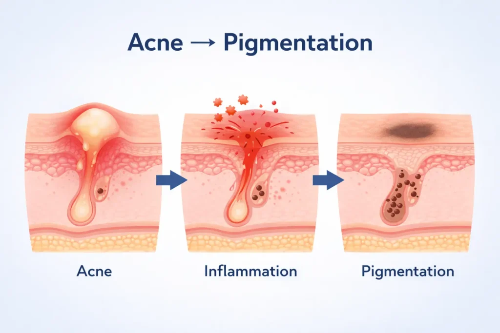 acne inflammation causing dark spots post inflammatory hyperpigmentation mechanism