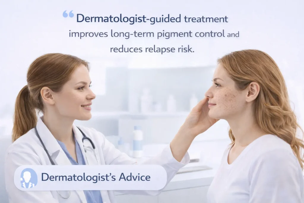 dermatologist treating pigmentation melasma consultation azelaic acid treatment guidance. generate image
