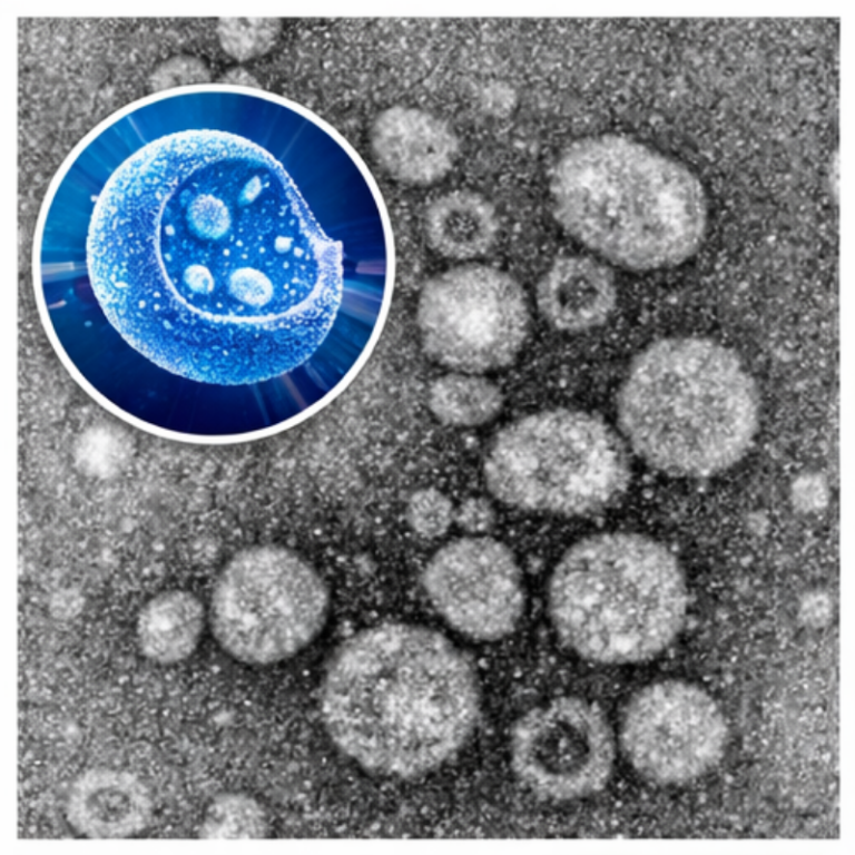 Exosomes under electron microscope showing extracellular vesicles
