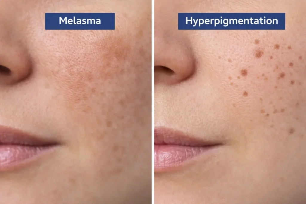 melasma vs hyperpigmentation comparison facial pigmentation patterns skin of color