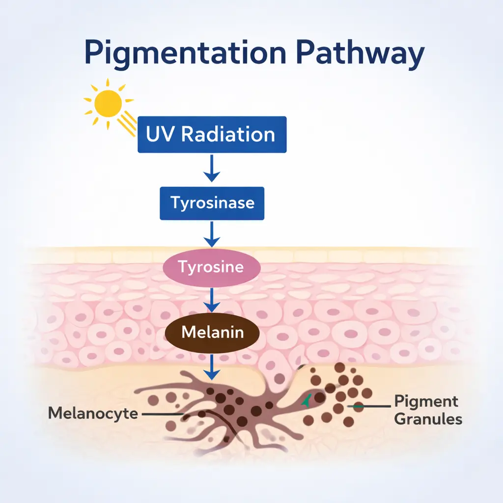 how azelaic acid works on pigmentation tyrosinase inhibition melanin pathway diagram