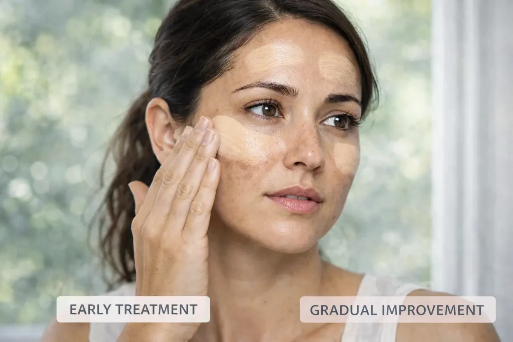 tinted sunscreen application for pigmentation not improving and visible light protection