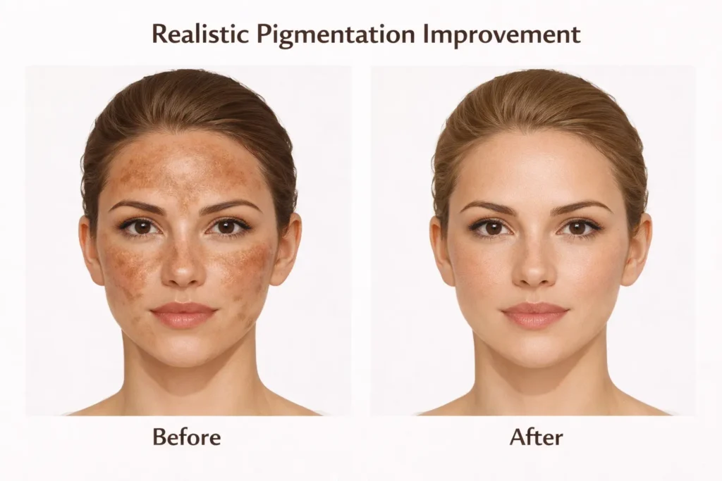 Hyperpigmentation treatment results before and after dark spots improvement