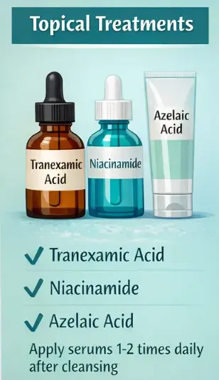 Hyperpigmentation treatment with tranexamic acid niacinamide and azelaic acid topical skincare