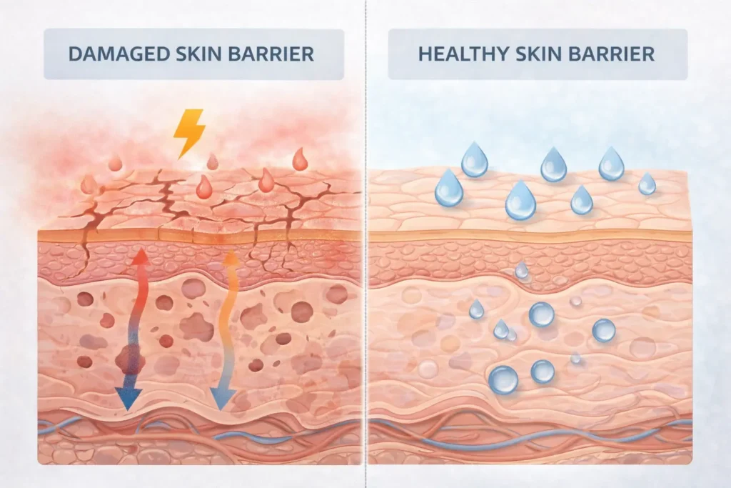damaged skin barrier causing pigmentation not improving compared to healthy skin